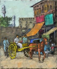 Zahid Saleem, 13 x16 Inch, Acrylic on Canvas, Cityscape Horse Painting, AC-ZS-028